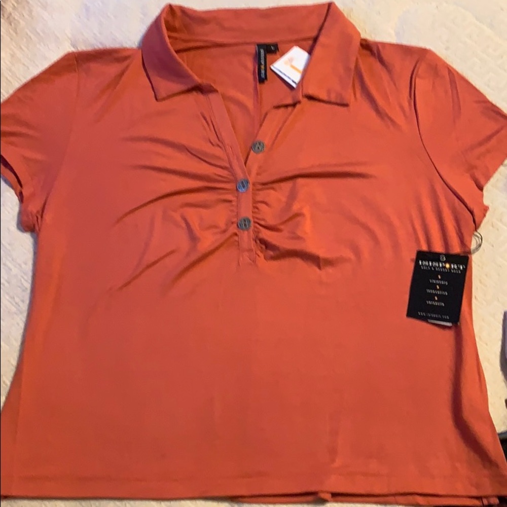 Isisport Women’s Golf Jersey Collard Short Sleeve 3/4 Button Front Shirt - Large